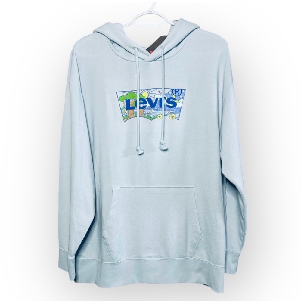 Levi’s Women’s New Graphic Logo Hoodie Sweatshirt Blue Retro Boho Graphic XL